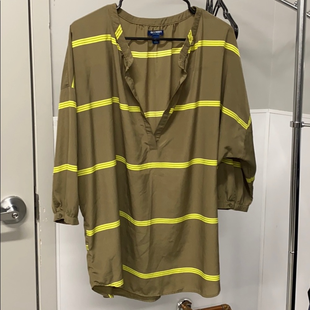 Olive and yellow v-neck shirt